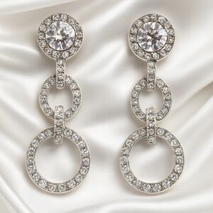 Textured Silver Sparkling Crystal Hoop Dangle Earrings – Women’s Fashion Jewelry